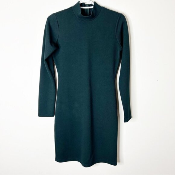 DRY LAKE Women's Mini Dress Long sleeve knit Bodycon mockneck forest Green Small - Picture 3 of 16